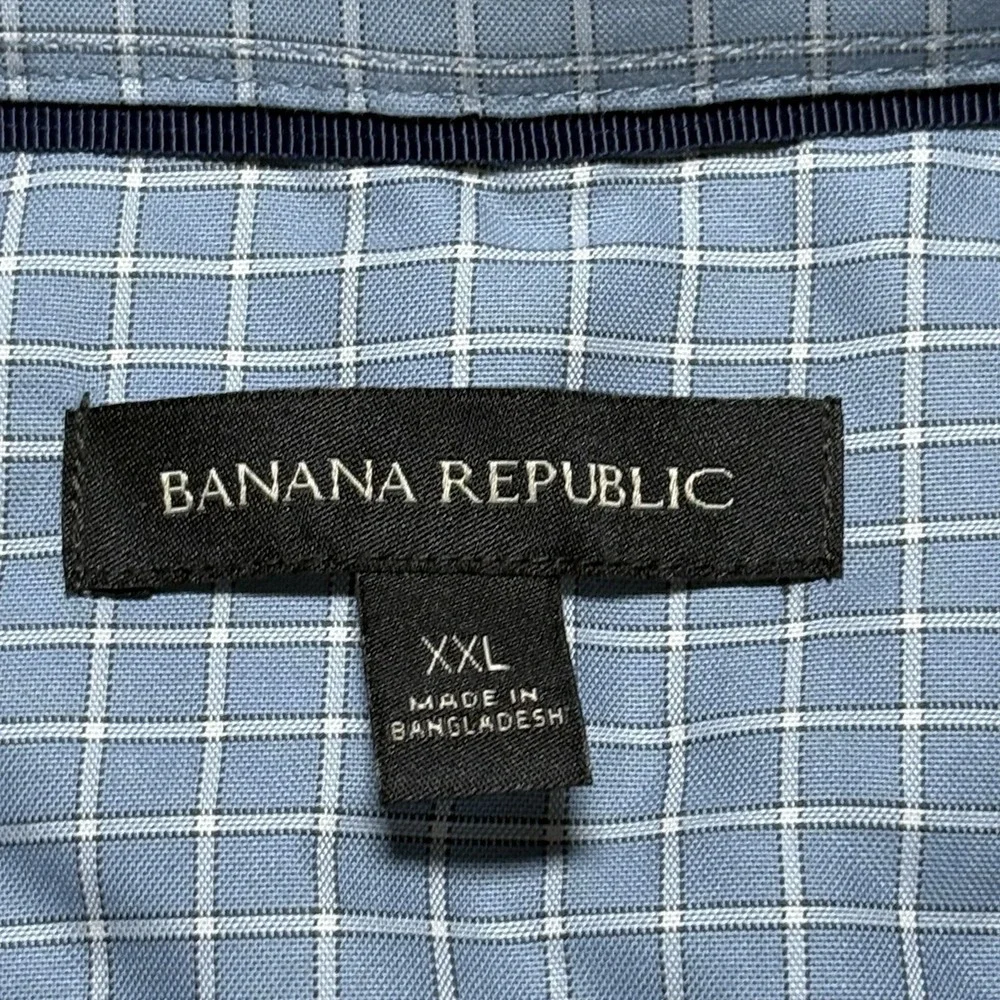 NWT Banana Republic Shirt Mens 2XL Blue Check Non Iron Slim Fit Cotton Check